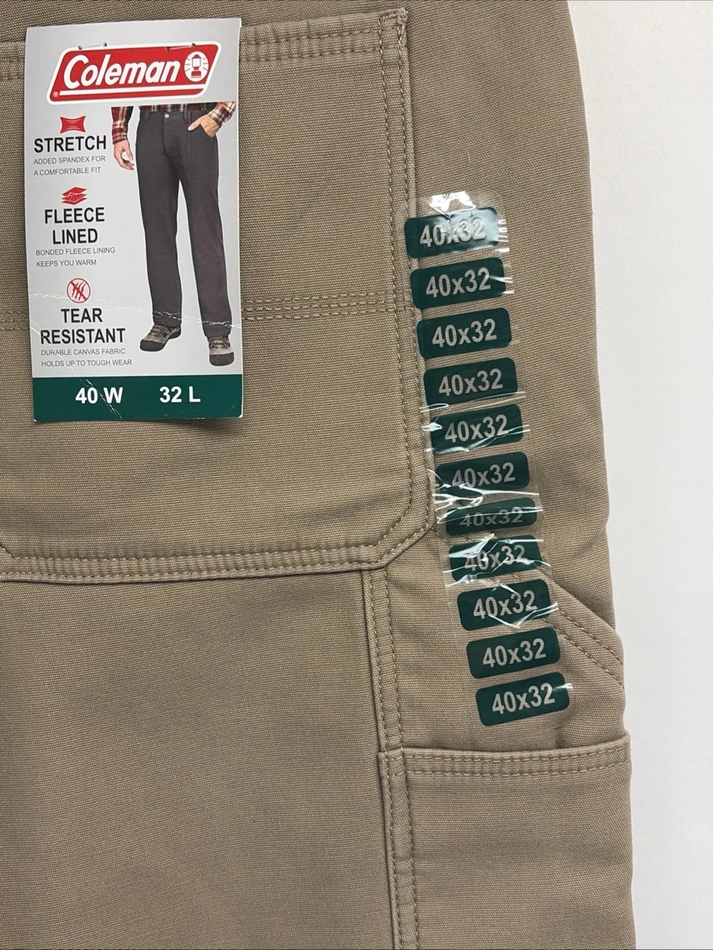 NWT Coleman Men's 40x32 Fleece Lined Tear Resistant Stretch Utility Pants $85